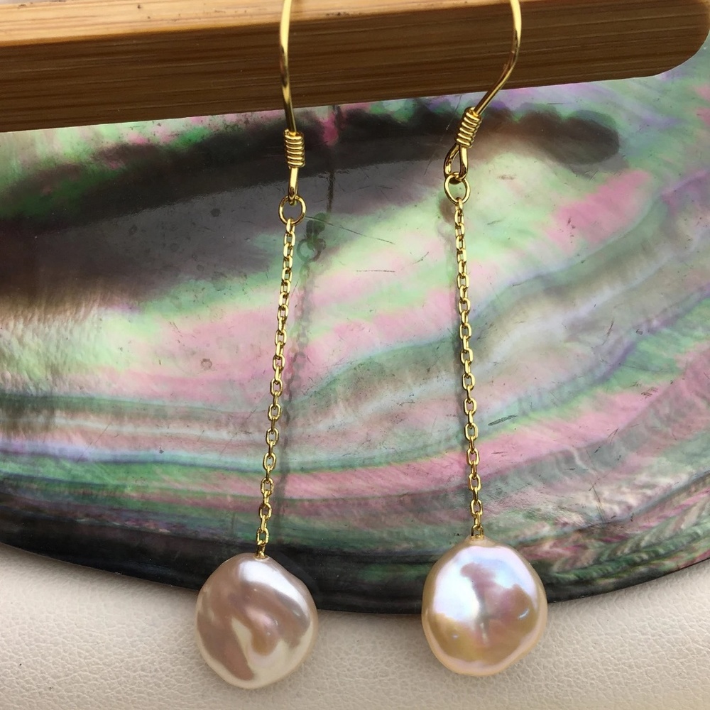 AAA PINK Keshi Pearl Tassel Dangle Earrings-14K Plated over 925 Sterling Silver